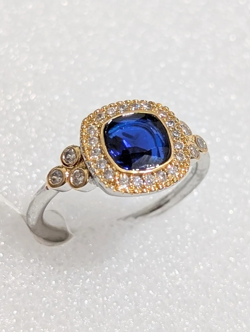 NWT Bomb Party LC 2.5ct Dark Blue Sapphire Halo CZ Rhodium Gold Plated Sz10 Ring